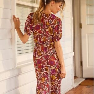 Anthropologie Sheer Printed V Neck Dress Size Medium